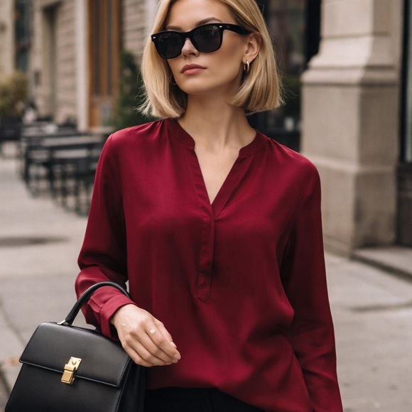 Banana Republic Tops - Banana Republic 100% Silk Blouse Oxblood Red Luxe Minimalist Capsule Wardrobe